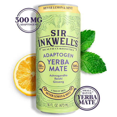Sir Inkwell's 150 300mg 16oz 12pk Adaptogen Yerba Mate Tea | Healthful Energy + Productivity mg Organic Caffeine |