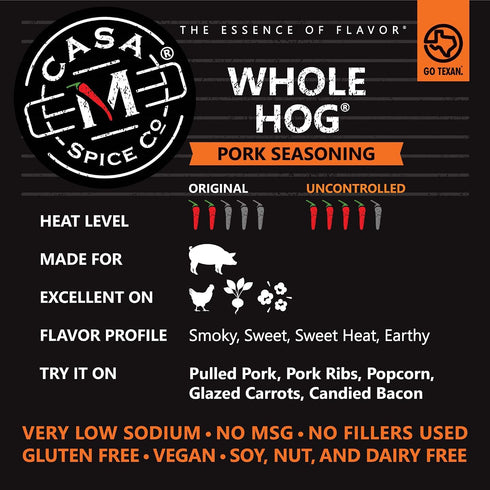 1 Casa M Spice Co Whole Hog Pork Seasoning Very Low Sodium Low Salt No MSG Gluten Free BBQ Spices Cup of Gourmet Dry