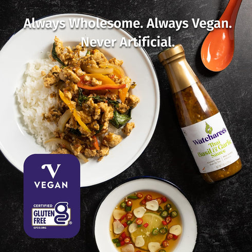 7.4 oz (Pack 2) Watcharee's Thai Basil Garlic Sauce, Gluten Free, Vegan, Authentic Stir Fry, Dressing, Rice Seasoning