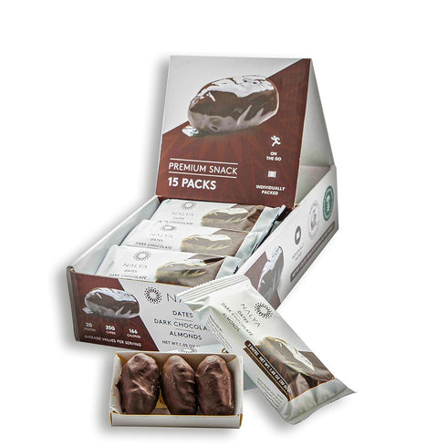Nakheel Alya Dark Chocolate Almond Stuffed Dates, 16 Pieces Gourmet Healthy Snack, Gluten-Free