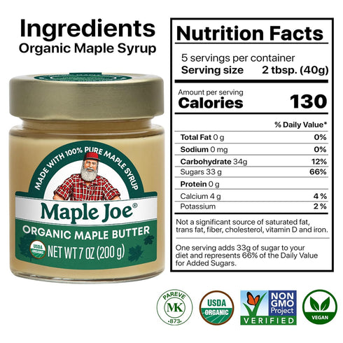 Maple Joe 100% 7oz 200g. (1 pack) Organic Maple Butter Spread Made with Natural Organic Grade A Syrup. Pure Cream