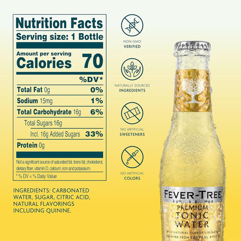 6.8 oz Pack 24 Fever-Tree Tonic Water Premium Mixer for Cocktails and Mocktails, fl Bottles, of Naturally Sourced