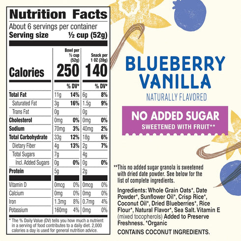 11 oz Cascadian Farm Organic Granola, No Added Sugar, Blueberry Vanilla Cereal, Resealable Pouch