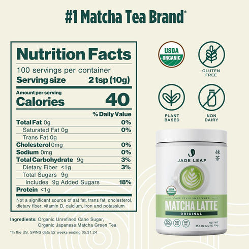 35.3 1000g (Pack 1) Jade Leaf Matcha Organic Matcha Latte Mix - Bulk Value Size - Lightly Sweet Japanese Matcha Green