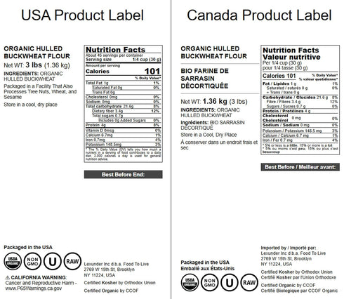 3 Food to Live - Organic Hulled Buckwheat Flour, Pounds - Non-GMO, Finely Milled Raw Buckwheat Groats, Kosher, Vegan