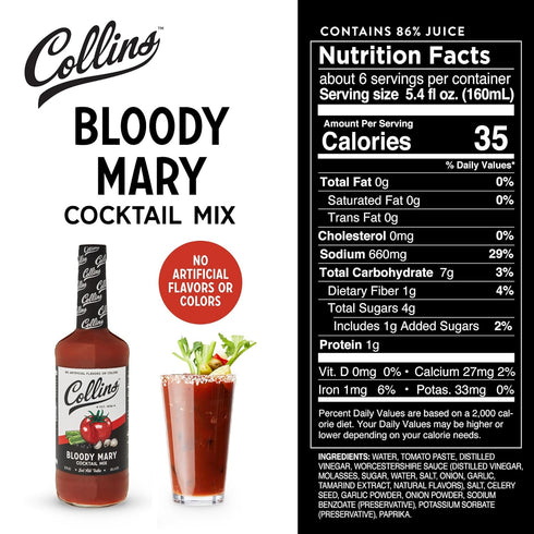 Collins Classic Bloody Mary Mix: Made with Tomato, Garlic, and Spices, 32 fl oz for Brunch Cocktails
