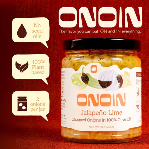 100% 9 oz (Pack 2) ONOIN Chopped Onions in Olive Oil - Seed Oil Free & Ready-to-Use Flavor Base & Topping | Jalapeno