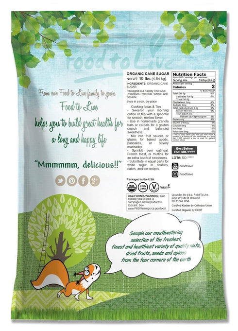 10 Food to Live Organic Cane Sugar, Pounds Pure Sweetness from Nature, Unrefined, Perfect for Baking, Cooking