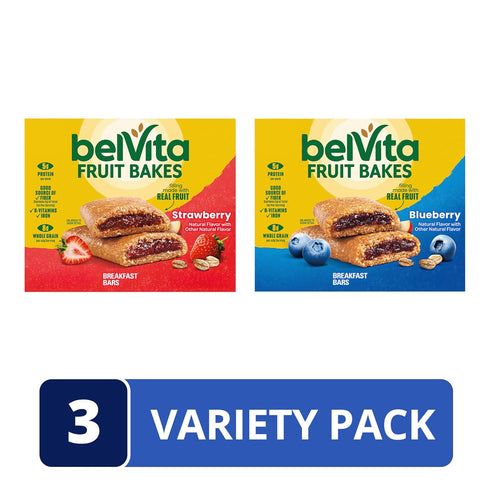 Pack, 15 Packs (2 Pack) belVita Fruit Bakes Variety Blueberry and Strawberry, Soft Baked Breakfast Bars, Fruit Bars Per