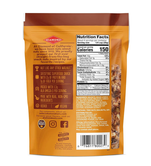 4 oz. (4 Pack) Diamond of California Sweet Maple Walnut Snack Nuts