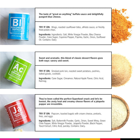 Pack 6 Set Spiceology Popcorn Seasoning Variety Gourmet Popcorn Spices & Seasonings Apple Cinnamon, Bleu Cheese