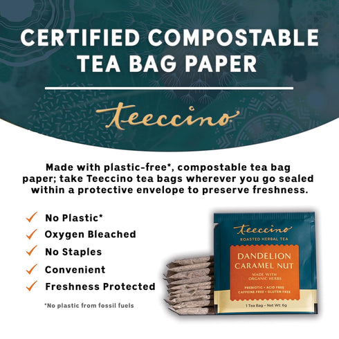3x 10 (Pack 4) Teeccino Dandelion Caramel Nut Tea - Caffeine Free, Roasted Herbal Tea with Prebiotics, More Herbs than