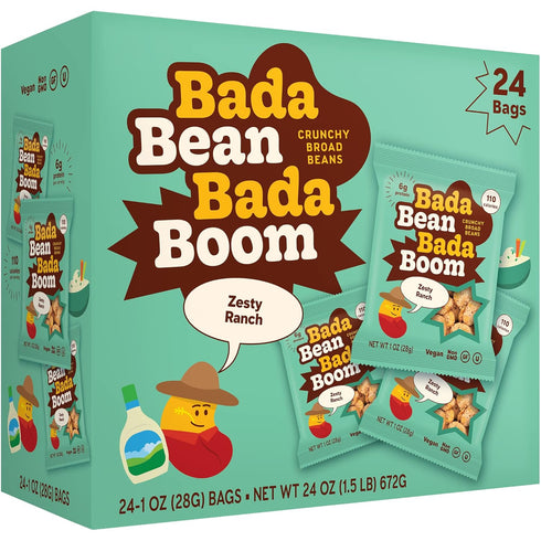 Bada Bean Bada Boom Crunchy Roasted Broad Bean Snacks (Fava), High Protein, Vegan, Gluten-free - 110 Calorie Packs