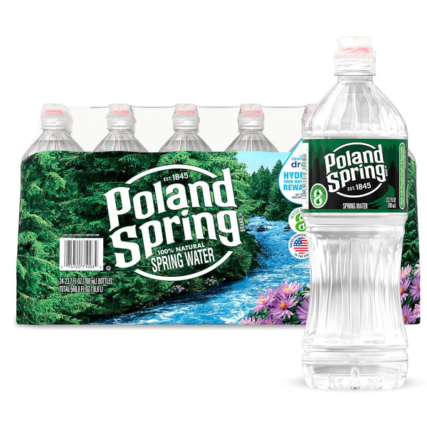 Poland Spring Maine Spring Water Bottles with Sports Flip Cap, 24-Pack -