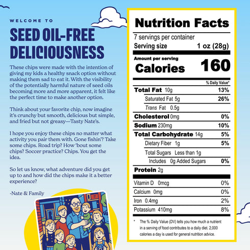 100% 7oz Pack 2 Tasty Nates Beef Tallow Potato Chips Original Sea Salt Kettle Chips Made with Beef Tallow Seed Oil Free