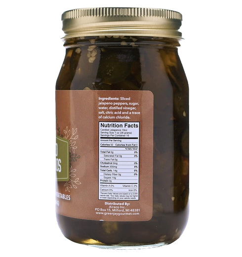 2 16 Green Jay Gourmet Pickled Candied Jalapeos in a Jar - Fresh Hand Jarred Vegetables for Cooking & Pantry