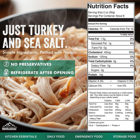 14.5 oz 14g (8 MOUNTAIN ESSENTIALS All Natural Canned Turkey Protein per Serving Servings per Can) Fully Cooked, Ready
