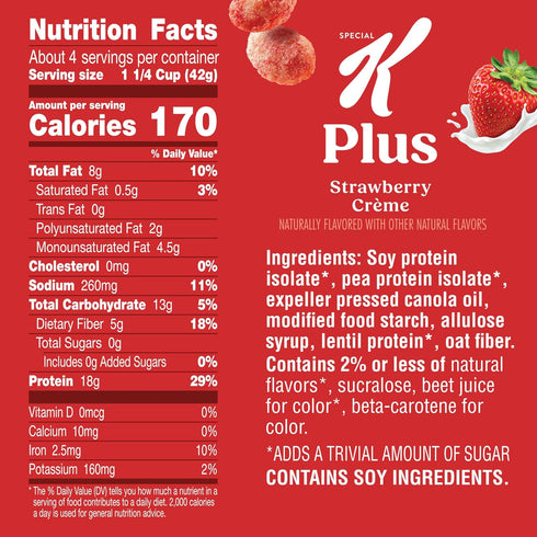 6.6oz (1 Kellogg's Special K Zero Breakfast Cereal, Protein, Fiber, Strawberry Creme, Box)