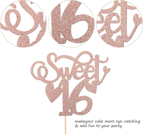 Rsstarxi 1 Pack 16 16 16th 6th Sweet Cake Topper Glitter Cheers to Years Old Cake Pick Sweet Sixteen Birthday Cake
