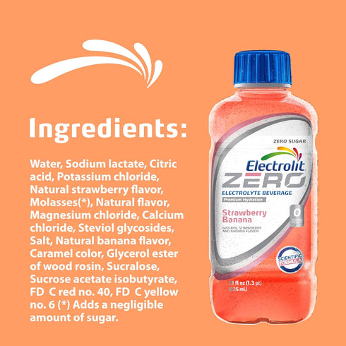 21 Oz (Pack 12) Electrolit Zero, Electrolyte Beverage, Strawberry-Banana, Fl bottle