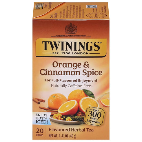 Twinings Orange & Cinnamon Spice Herbal Tea Individually Wrapped Bags, 20 Count