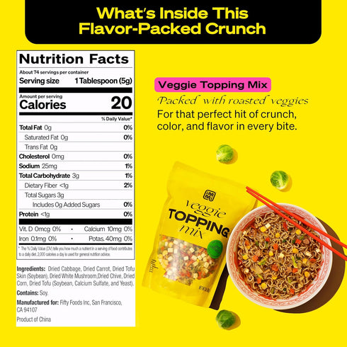 Immi 13 oz, Ramen Toppings Mix Dried Vegetables for Ramen, Carrots, Cabbage, Chives, Corn, Mushrooms, Tofu Cubes, Tofu