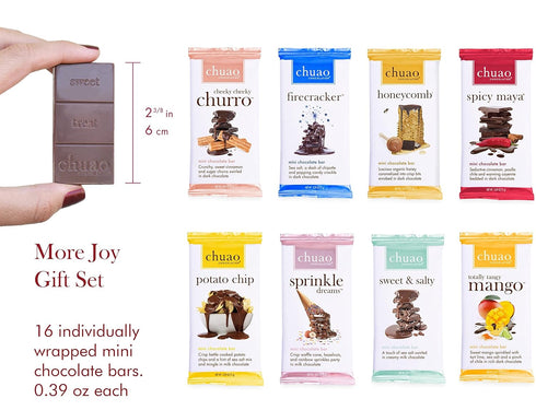 16 0.39 oz Chuao Chocolatier More Joy Assorted Mini Gourmet Chocolate Bars Gift Box | Milk and Dark Chocolate Variety