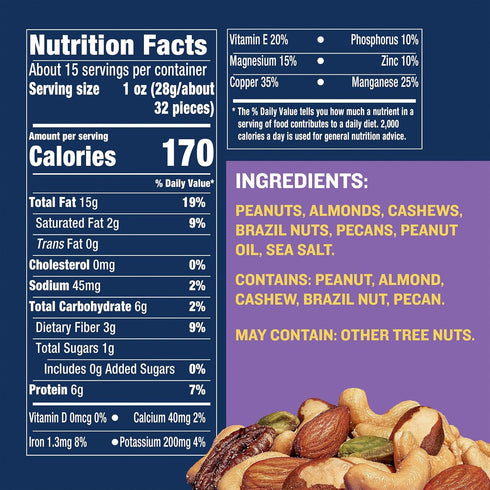 15 Oz PLANTERS Lightly Salted Mix Nuts, Party Snacks, Plant-Based Protein, Canister