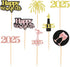 24 Pcs Happy New Year Cupcake Toppers, Glitter Rose Gold and Gold, Cheers to 2025 Decoration