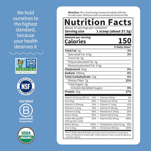 14 Garden of Life Meal Replacement Shakes, Raw Organic, Vanilla Protein Powder with Plant Based Pea Protein, Sprouts