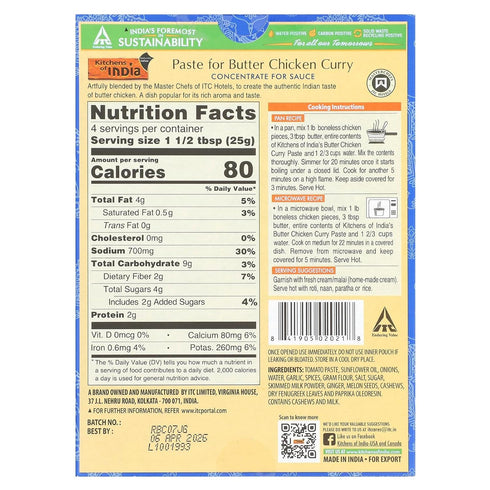 3.5 6 Kitchens of India Butter Chicken Curry Paste, Ounce -- per case.