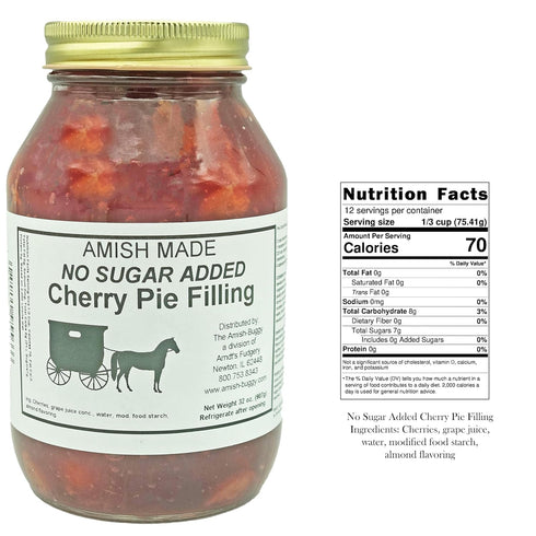 Amish Buggy 32 Oz Amish Pie Filling No Sugar Added Cherry - TWO Jars