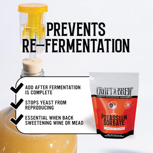 2oz 20+ Craft A Brew - Potassium Sorbate - - Food Grade Stabilizer for Wine, Cider, Mead - Backsweetening - Ingredients