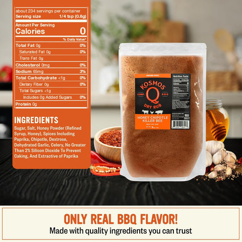 16 Oz Kosmos Q Honey Chipotle Killer Bee BBQ Dry Rub, Sweet and Spicy Seasoning with Sugar, Chipotle, Garlic