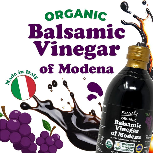 500 ml (Pack 1) Food To Live Organic Balsamic Vinegar of Modena, Italian, Unfiltered, Unpasteurized, Aceto Balsamico di