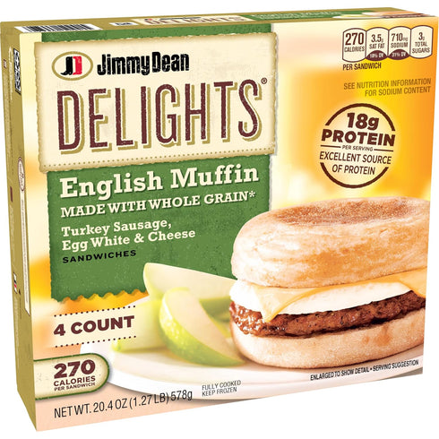Jimmy Dean 4 Count (Frozen) Delights Turkey Sausage, Egg White and Cheese English Muffin Breakfast Sandwiches