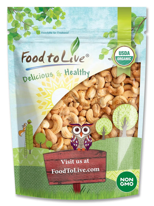 Food to Live Organic Dry Roasted Whole Cashews, 8 Ounces Non-GMO, Unsalted,