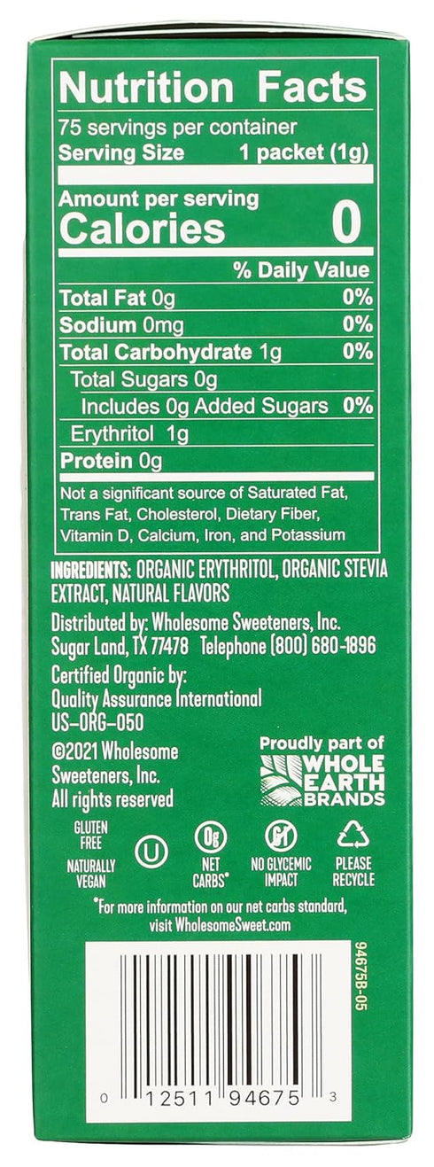 Wholesome Sweeteners Organic Stevia, 75 Count Packets, Zero Calorie Sweetener Blend, 1 Pack