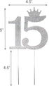 Number 15 Quinceanera Rhinestone Princess Crown Monogram Cake Topper for Sweet 15th Birthday Party (Silver)