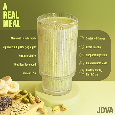 GLP-1-Focused 22g 10g 1 3-Pack JOVA Pistachio High Protein & Fiber Smoothie Mix Fits Eating Plans, Protein, Fiber