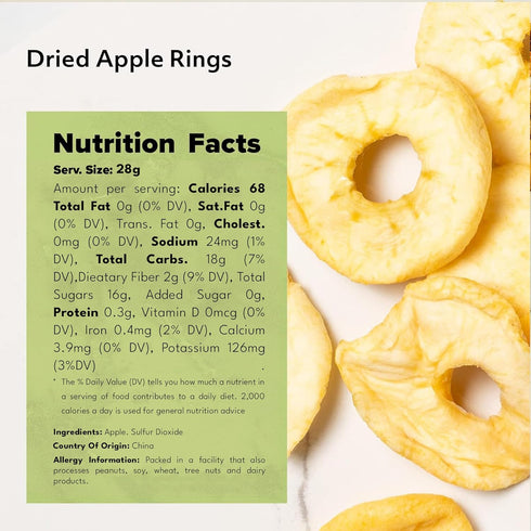 Packed (1 LB) NUTS U.S. - Dried Apple Rings | No Added Sugar | No Artificial Color | Chewy Texture | NON-GMO | Juicy