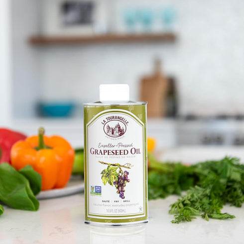 La Tourangelle Expeller-Pressed Grapeseed Oil, High Heat Neutral Cooking Oil, 25.4 fl oz for Cast Iron Seasoning