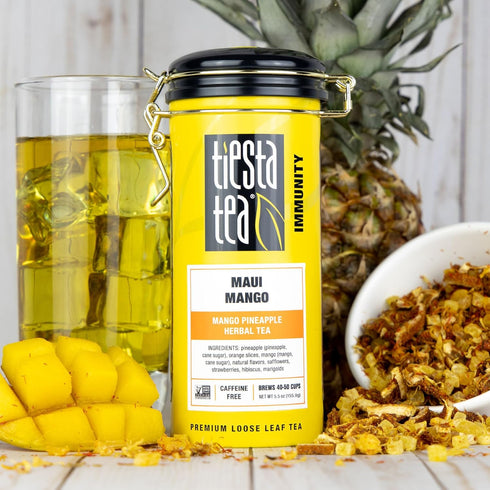 50 5.5 Tiesta Tea Maui Mango, Loose Leaf, Mango Pineapple Herbal Tea, Premium Non-Caffeinated Fruit Blend, Makes Hot