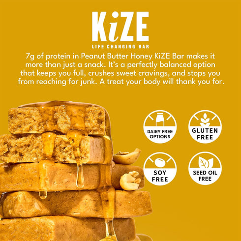 7g (10 Count) KiZE Energy Bars - Peanut Butter Honey - Gluten Free, Dairy Free, Non-GMO, and High Protein Meal