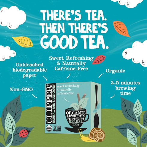 50 Clipper Tea Peppermint & Licorice Teabags Caffeine Free, USDA Organic, Great Hot or Iced Sweet, Refreshing, Natural