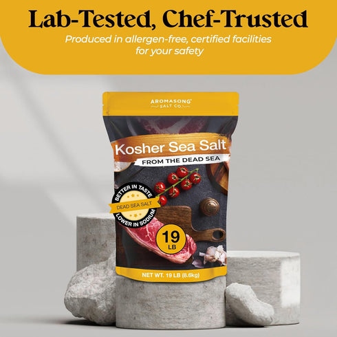 100% 19 Lb, Aromasong Natural Sea Salt from the Dead Sea Food Grade Kosher Salt Grain, Gluten Free Unrefined, Grinder