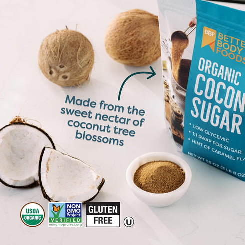 3.5 lbs, 56 BetterBody Foods Organic Coconut Sugar, Gluten-Free, Non-GMO, Low Glycemic Sugar Substitute, ounces