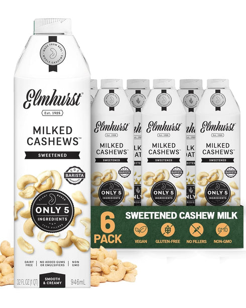 Elmhurst 1925 Sweetened Cashew Milk - 32 Ounce (Pack of 6) Dairy-Free,