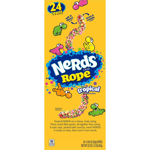 0.92 (Pack 24) Nerds Rope Candy, Tropical Flavor, Ounce Ropes