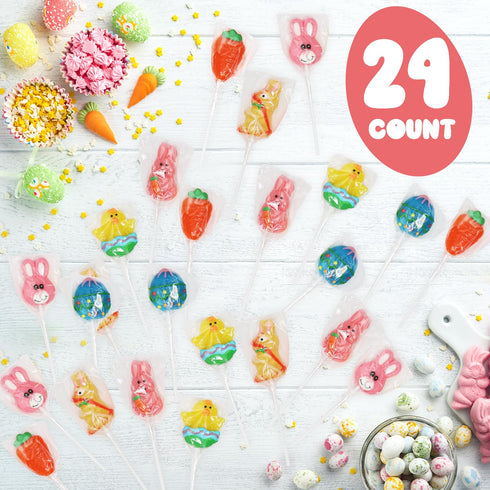 Pack 24 Easter Lollipops Candy Variety Dye-Free - Individually Wrapped Assorted Colorful Shapes Easter Suckers